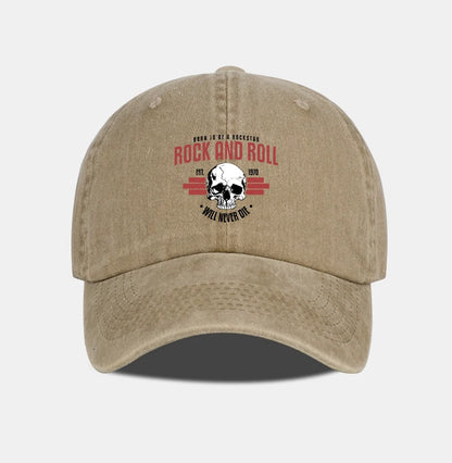 Rock Skull Print Washed Baseball Cap Soft Comfortable Lightweight Breathable Adjustable Style