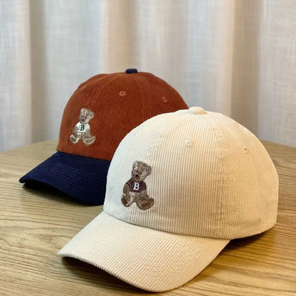 Cute Embroidered Bear Baseball Hat Breathable Wide Brim