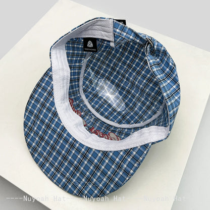 Korean Plaid Embroidered Letters Baseball Hats