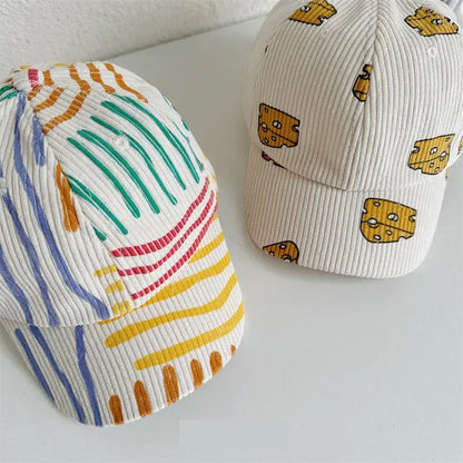 Spring Autumn Boy Children Corduroy Colorful Striped Baseball Cap