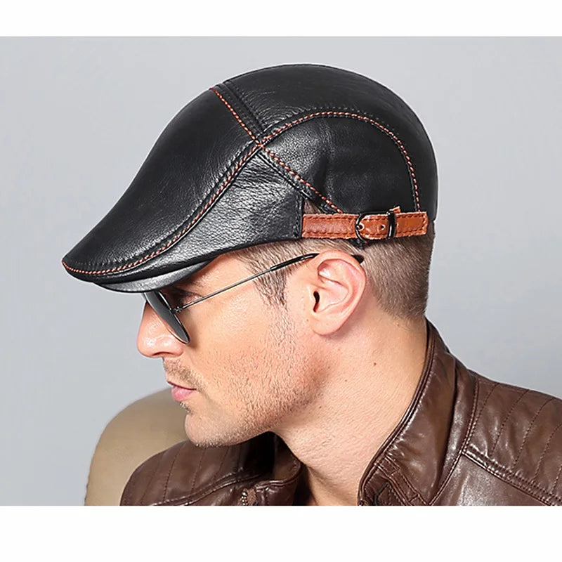 2025 Spring Man Genuine Leather Cowhide Beret Hats