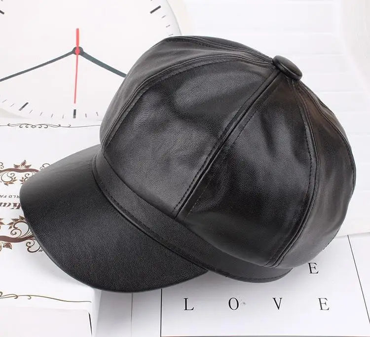 British Style Berets Visor Pu Leather Flat Top Hat