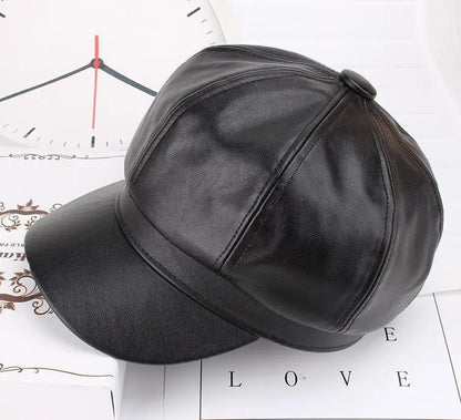 British Style Berets Visor Pu Leather Flat Top Hat