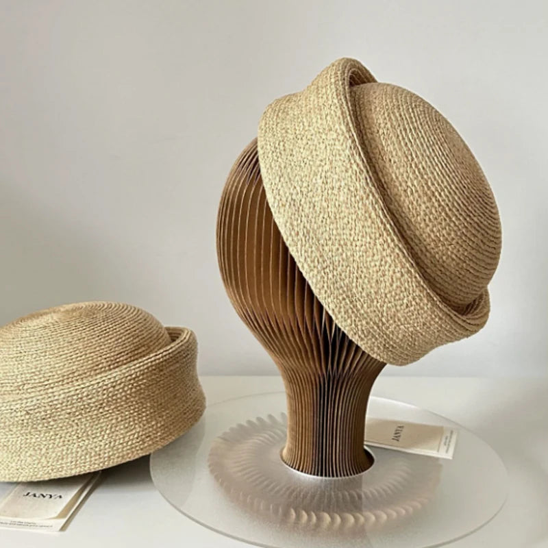 Straw Pillbox Hat Summer Beret Sun Hat