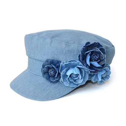 Denim Beret Three-Dimensional Flower Sun Hat