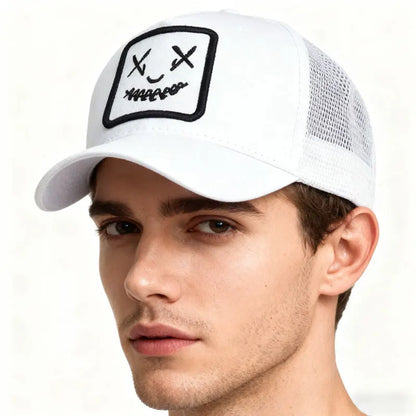 Breathable Duckbill Cap Sun Protection Unisex Hip-Hop Smiley Face Embroidered