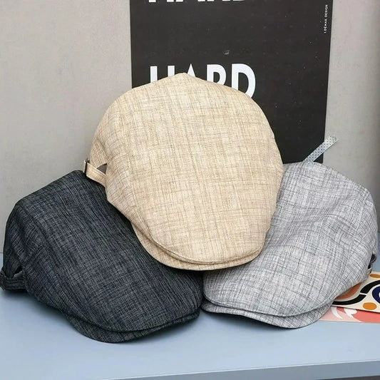 Vintage Linen Beret Caps For Men Women Autumn Fashion Retro