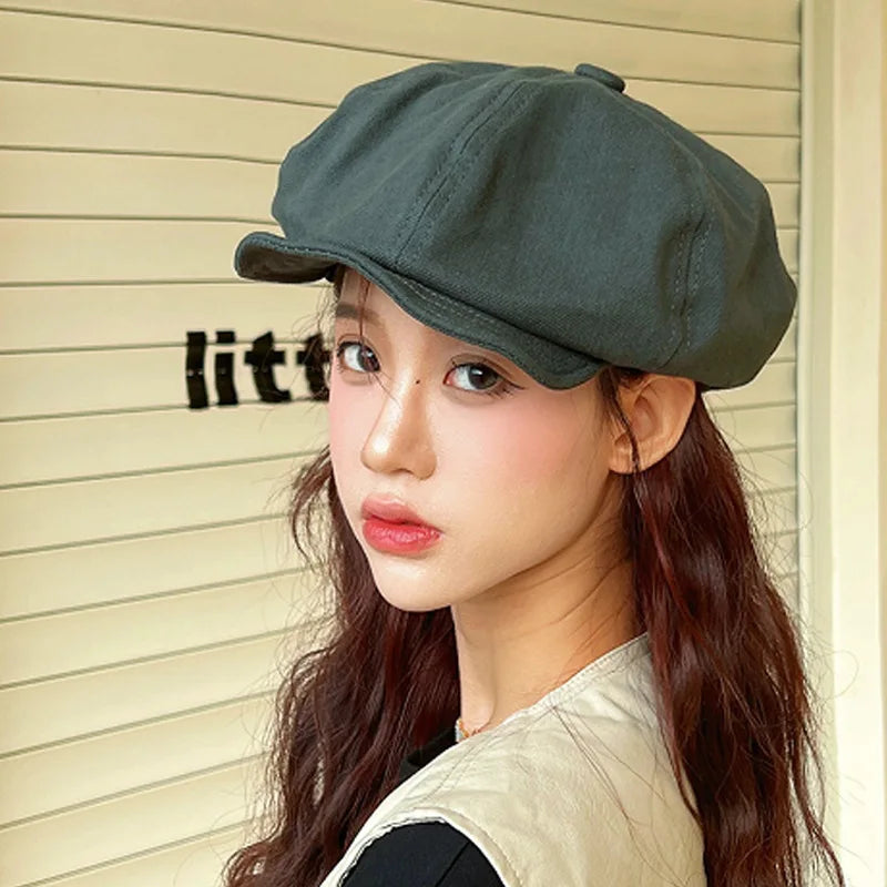 Women Hat Retro Black Painter Cap