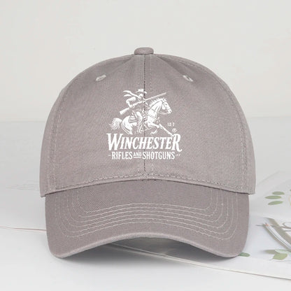 Winchester Cowboy Logo Print Soft Top Baseball Cap Soft Comfortable Adjustable Retro Western Style