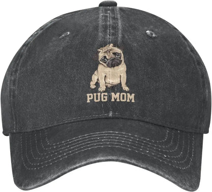 Pug Mom Dog Womens Denim Baseball Cap Mom