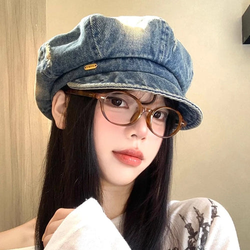 Vintage Harajuku Style Washed Denim Berets