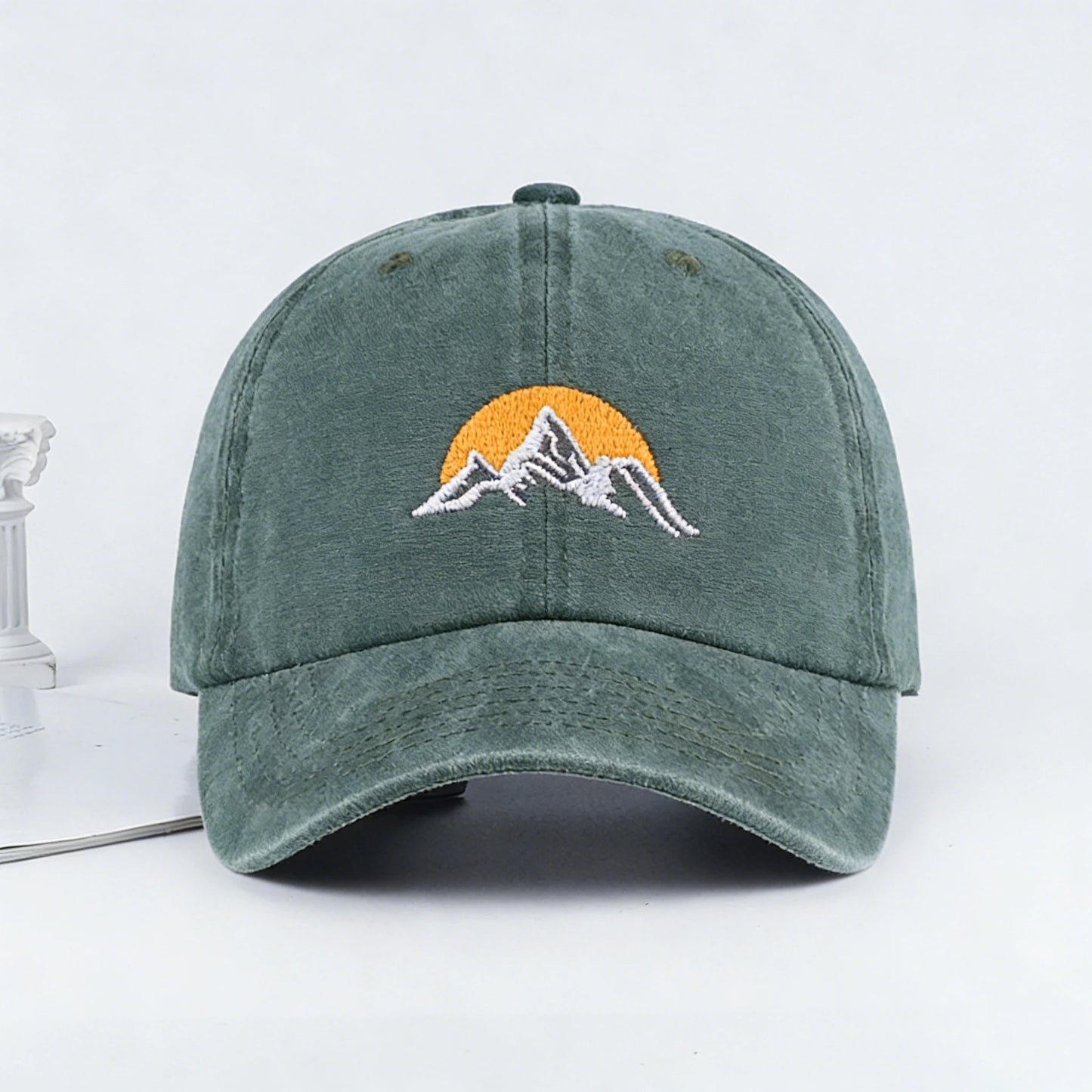 Vintage Mountain Sunrise Embroidered Washed Baseball Cap