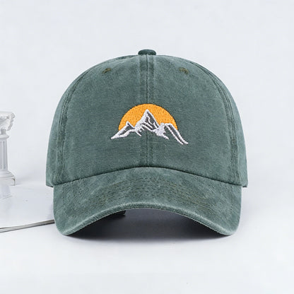 Vintage Mountain Sunrise Embroidered Washed Baseball Cap