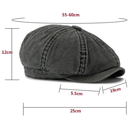 Women Retro Washed Cotton Octagonal Beret Hat