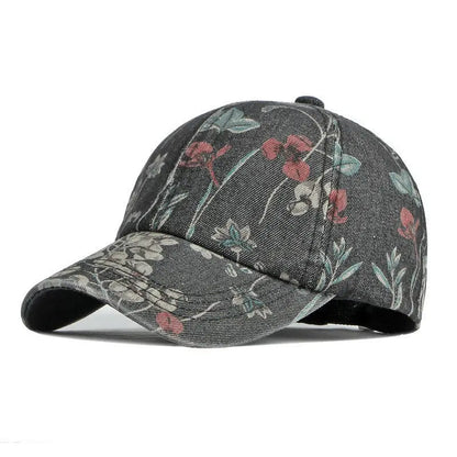 Spring Denim Flower Print Casquette Baseball Cap