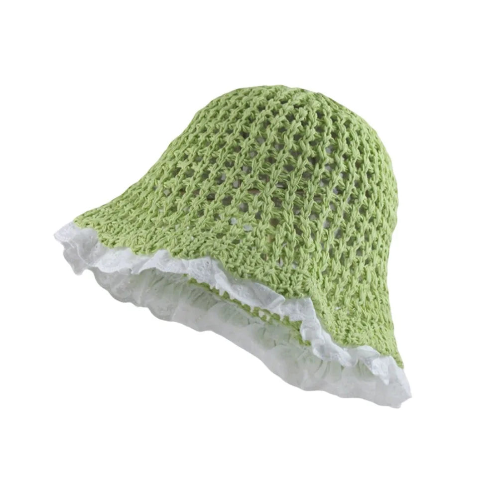 Fashion Lace Fisherman Hat Wide Brim Breathable Woven Hat