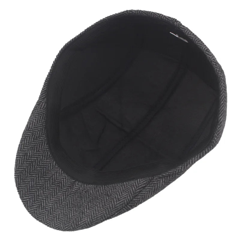 Vintage Plaid British Newsboy Beret Retro Male Woolen Beret Cap Classic Old Man