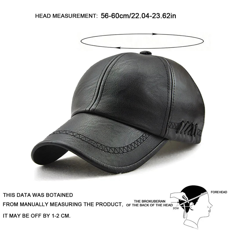 Fashion Solid Winter Leather Baseball Cap Men