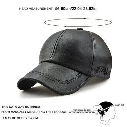 Fashion Solid Winter Leather Baseball Cap Men