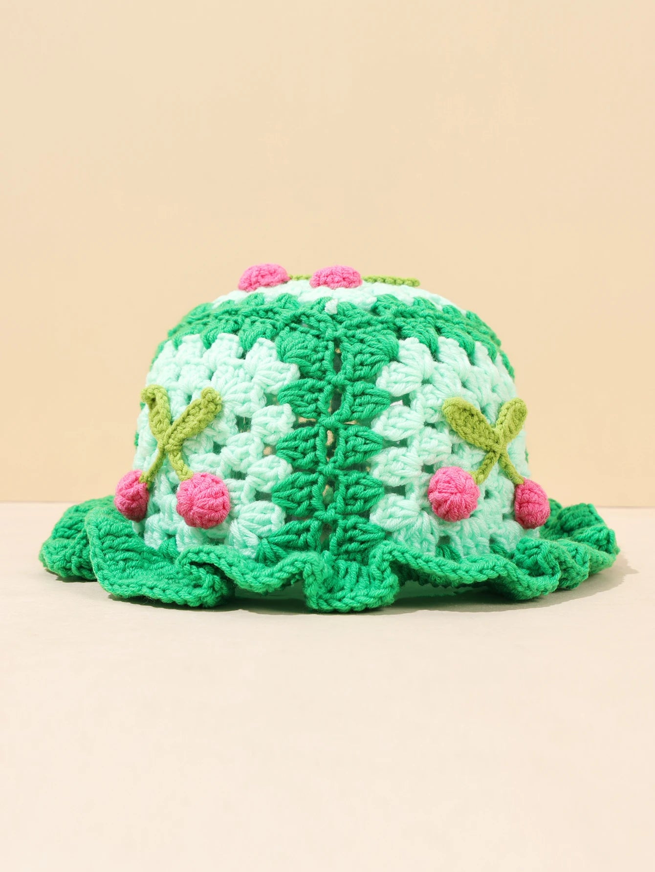 Retro Cherry Handmade Crochet Bucket Hat