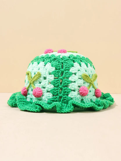 Retro Cherry Handmade Crochet Bucket Hat