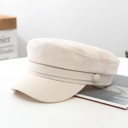 Japanese Style Cotton Linen Navy Beret Hat - Summer Women's Fashion