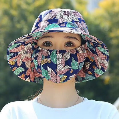 Women Fisherman Hat Floral Print Face Shading Foldable Sunscreen Cap for Summer