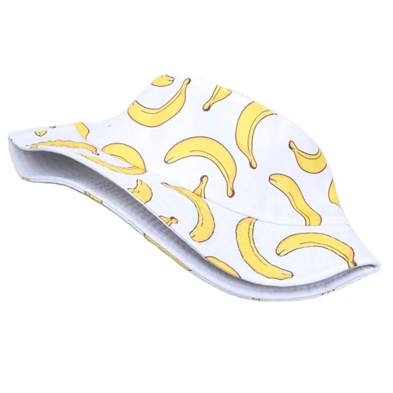 Summer Spring Thin Shade Banana Print Cotton Polyester Soft Bucket Hat