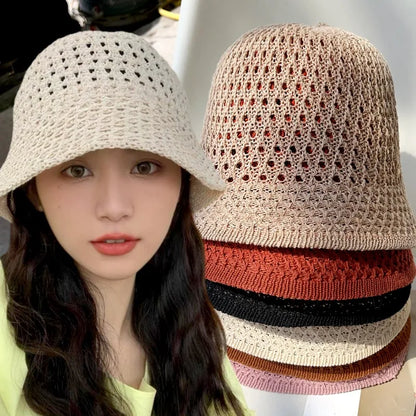 Summer Breathable Hollow Out Knit Bucket Hat Women's