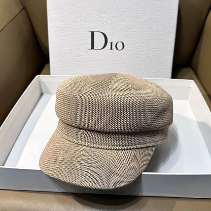 Linen Beret Hat Women French Style Spring Summer Flat Top Plain Beret Caps