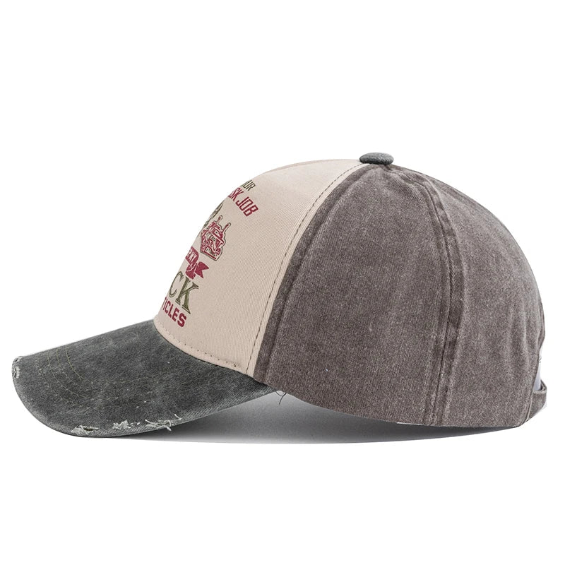 Unisex Washed Cotton Cap Skull Print Distressed Baseball Cap Men Women