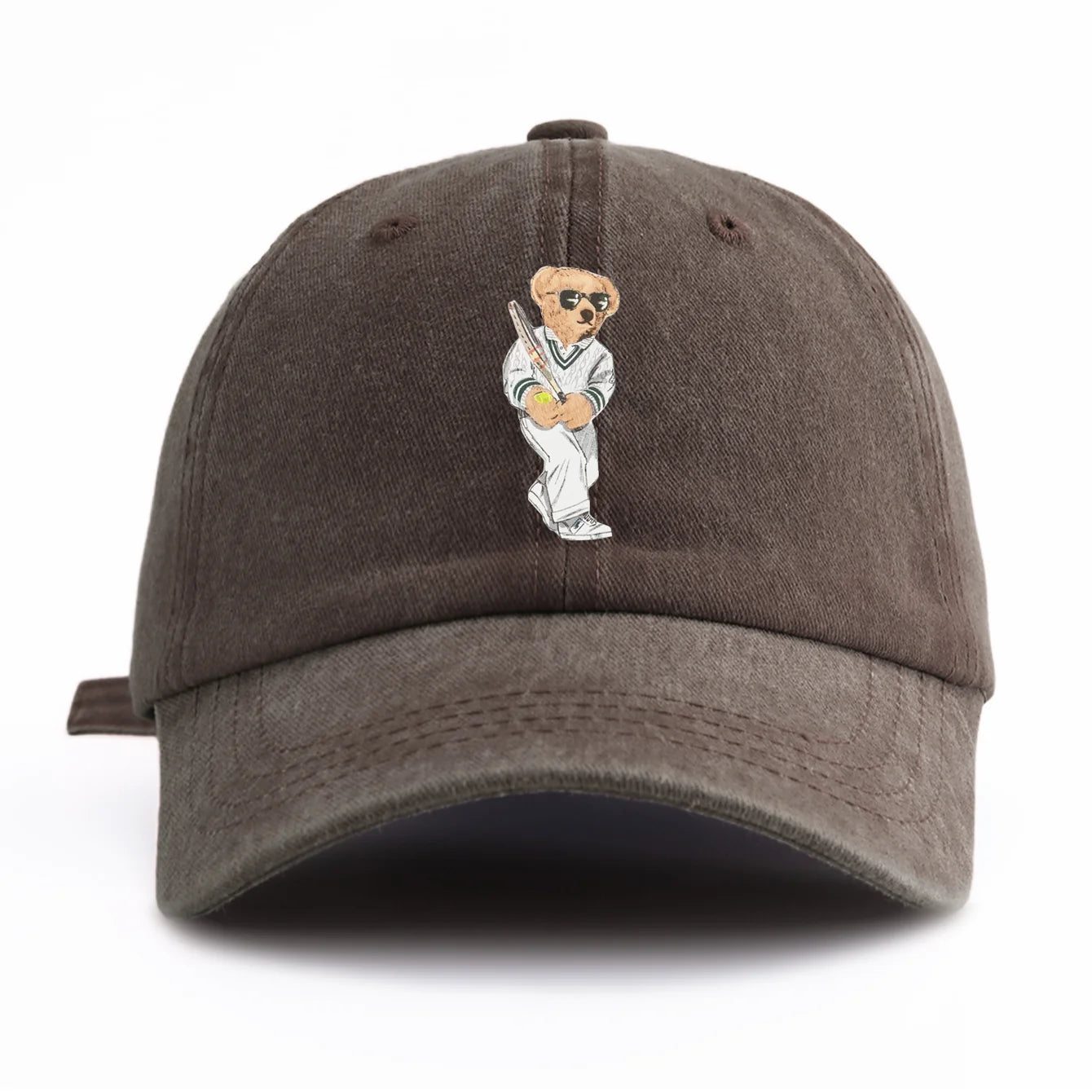 Baseball Bear Print Washed Baseball Cap For Adults, Minimalist Retro Style Casual Soft