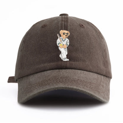 Baseball Bear Print Washed Baseball Cap For Adults, Minimalist Retro Style Casual Soft