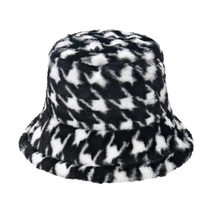 Winter Bucket Hat Women's Fashion Leopard Panama Warm Hats Female Vintage