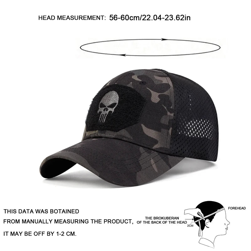 Unisex Skull Embroidered Top With Patch Breathable Baseball Caps Adjustable Sunscreen Hat