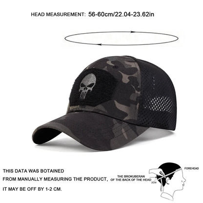 Unisex Skull Embroidered Top With Patch Breathable Baseball Caps Adjustable Sunscreen Hat