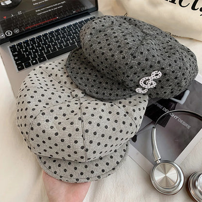 Music Symbol Design Polka Dot Hat Women's White Polka Dot Beret