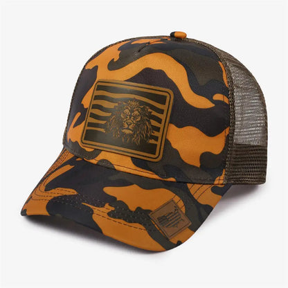 New Leather Label Lion Mesh Cap Men's Trucker Hat