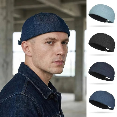 New Solid Color Denim Beanie Hats Adjustable