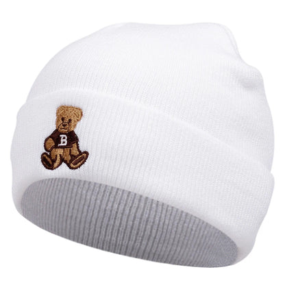 Cute Bear Embroidered Knitted Caps For Men And Women