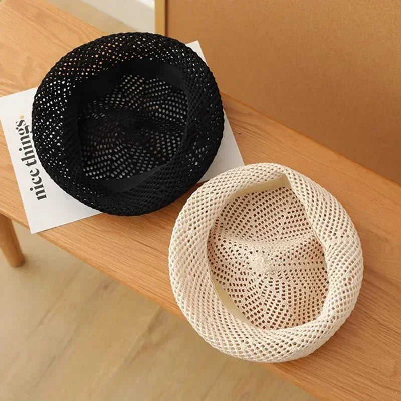 Straw Beret For Women Summer Sun Protection UPF 50+ Breathable Thin