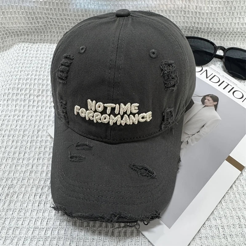 Distressed Washed Baseball Cap with Three-dimensional Embroidery