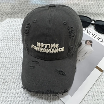 Distressed Washed Baseball Cap with Three-dimensional Embroidery