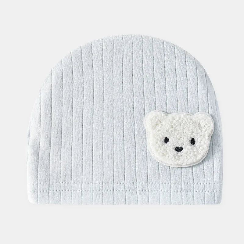 Soft Infant Beanies Caps Baby Hat Cartoon Bear Boneless Muslin Hat Newborn 0-3M
