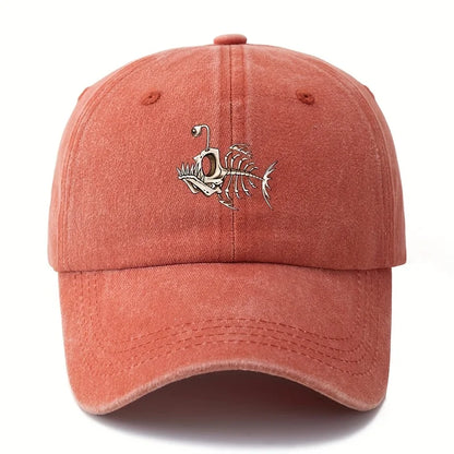 Fishbone Printed Baseball Cap Classic Retro Curved Brim Suitable for Outdoor Camping Trips