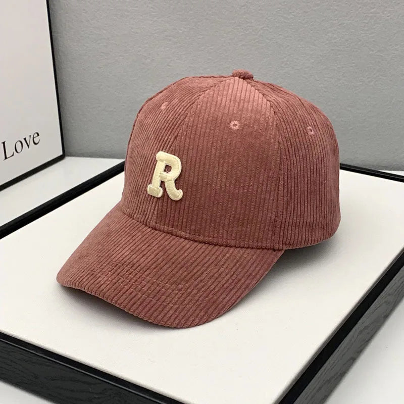 Fashion Corduroy Baseball Cap Ladies Letter R Women