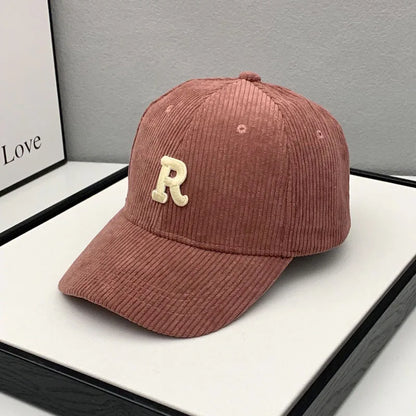 Fashion Corduroy Baseball Cap Ladies Letter R Women