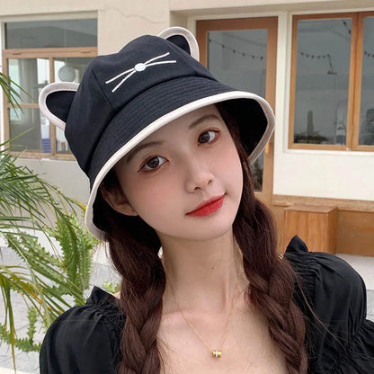 Korean Cartoon Cat Ears Women Bucket Hat Spring Summer