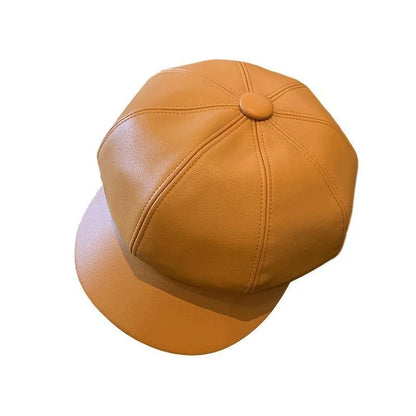 Korean Version Leather Beret, Kids Autumn Winter Octagonal Hat