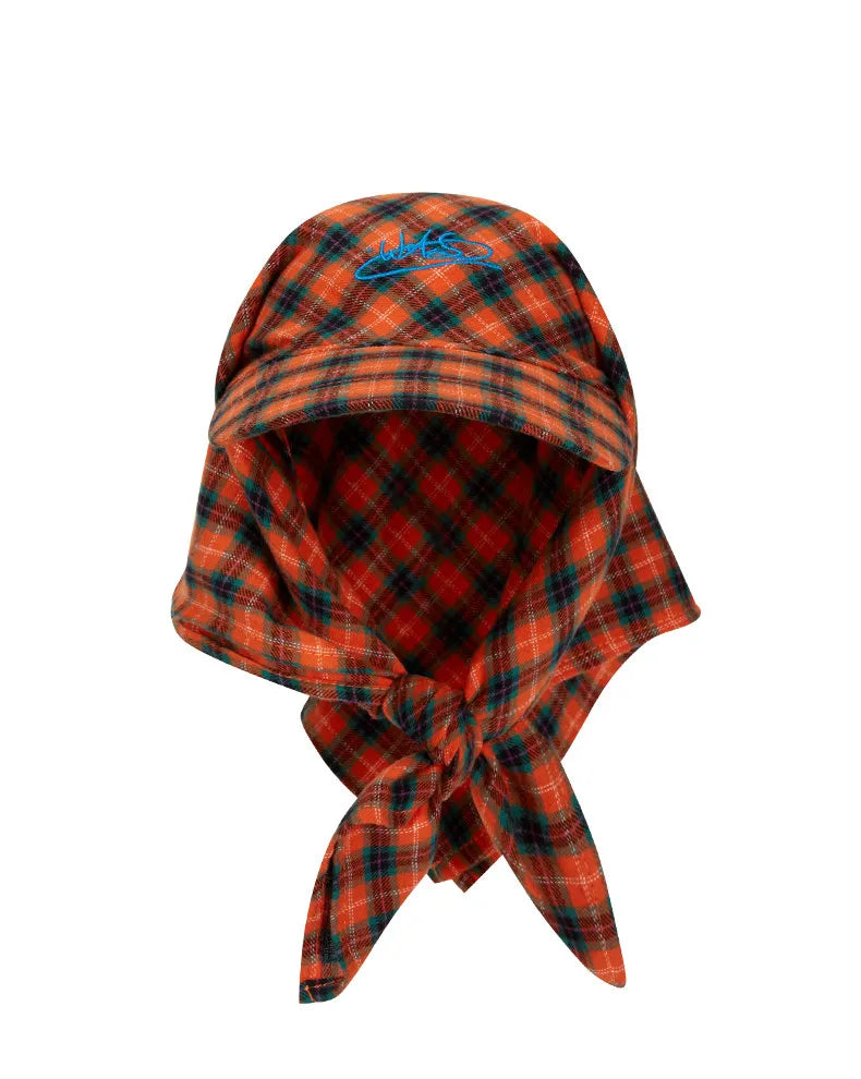 Fashion Streetwear Plaid Turban Hat Women Tie Back Wrap Baseball Cap